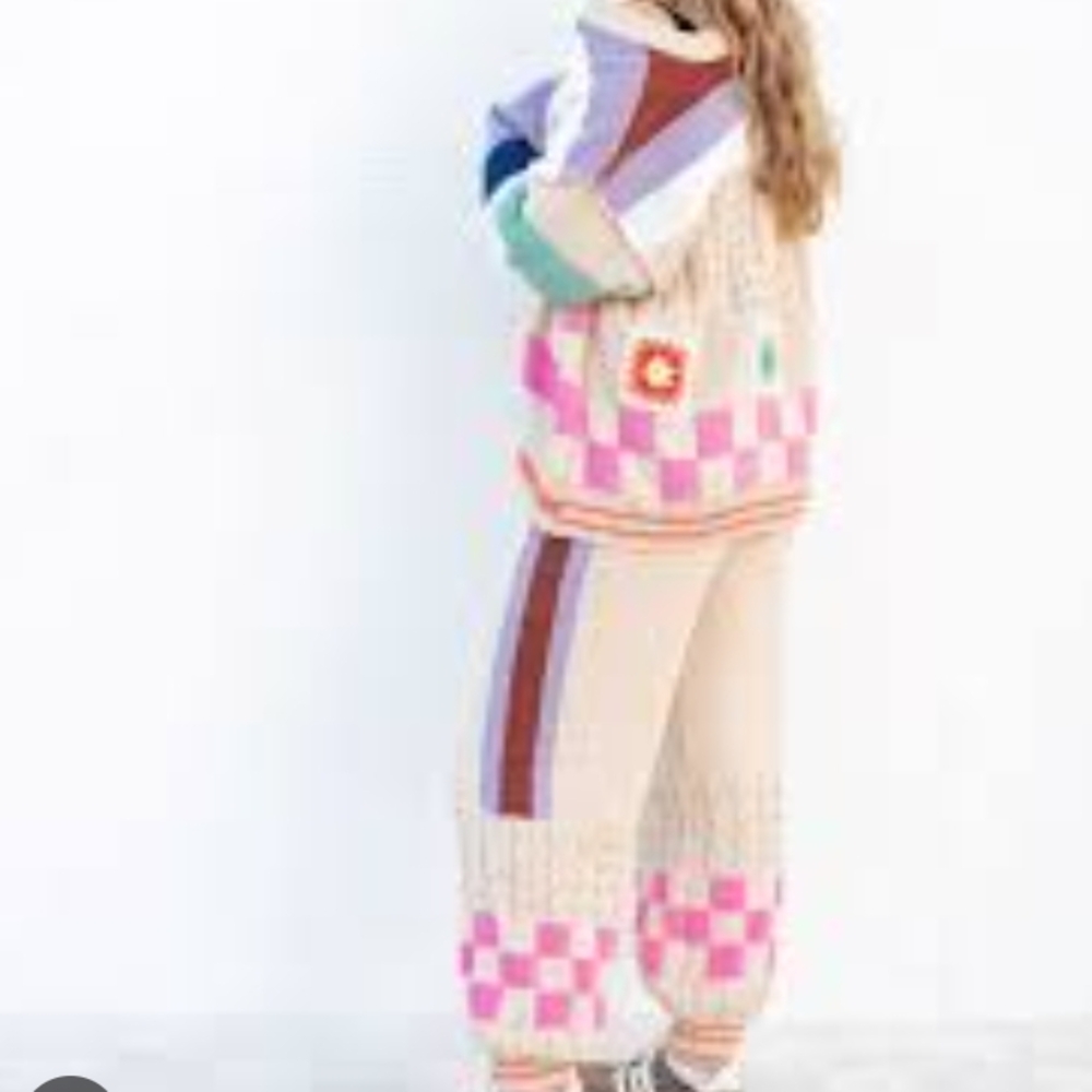 POL 2 PC Set Vibrant Patchwork Cardigan